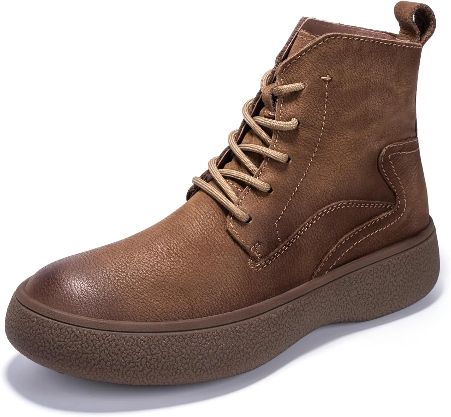 Men Lace Up Cowboy Boots, Genuine Leather Casual Fashion Wide Comfortable Durable Western Chelsea Chukka Boots, Round Toe Non-Slip Oxford Rubber Work Shoes Retro Stylich
