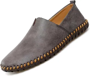 Men Leather Handmade Loafer Shoes Slip On Soft Fashion Round Toe Flats Non-Slip Walking Driving Shoes for Men