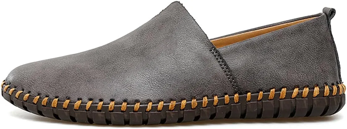 Men Leather Handmade Loafer Shoes Slip On Soft Fashion Round Toe Flats Non-Slip Walking Driving Shoes for Men