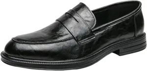 Men Leather Loafers Slip On Dress Shoes Casual British Style Black Fashion Trend Comfortable