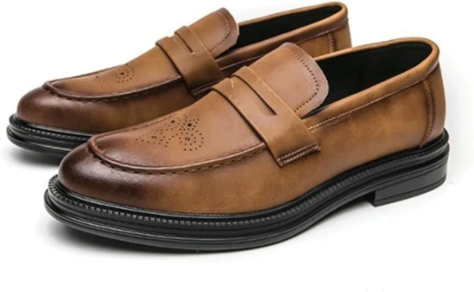 Men Leather Loafers Thick Sole Black Business Shoes Comfortable