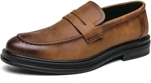 Men Leather Loafers Thick Sole Black Business Shoes Comfortable