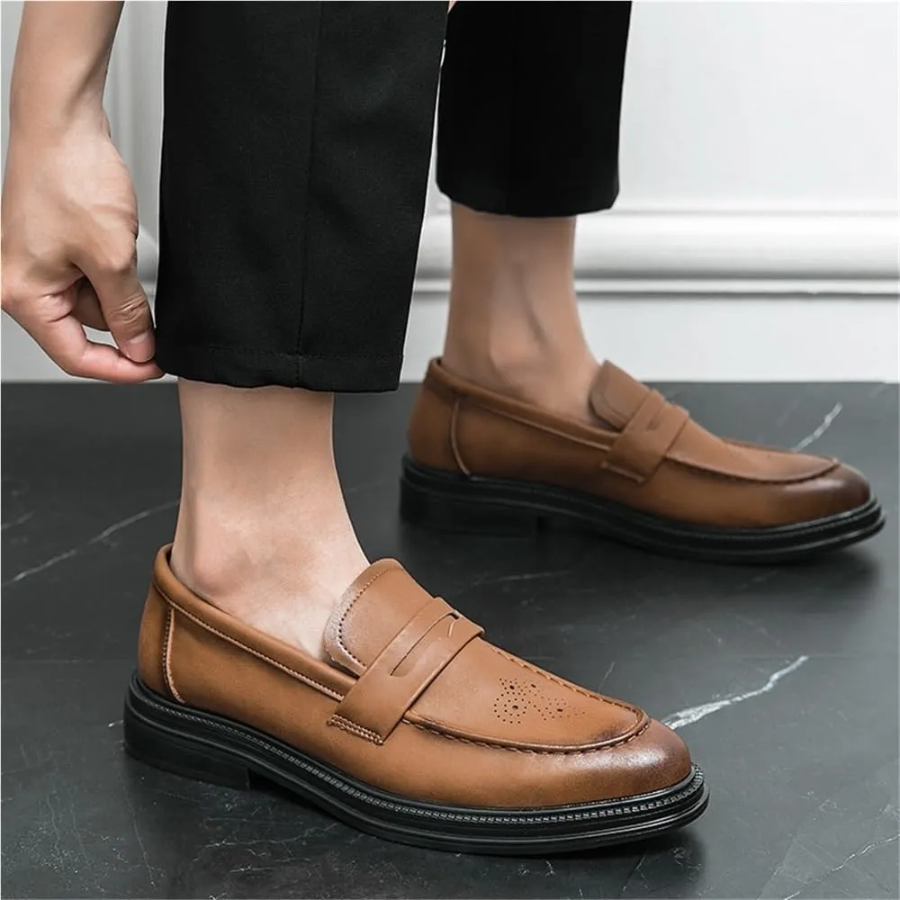 Men Leather Loafers Thick Sole Black Business Shoes Comfortable