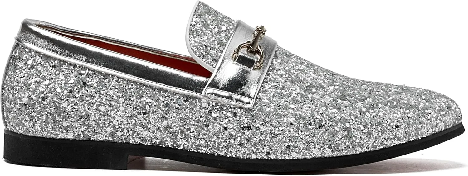 Men Loafer Metallic Textured Slip-on Glitter Sequins Fashion Wedding Dress Shoes Golden