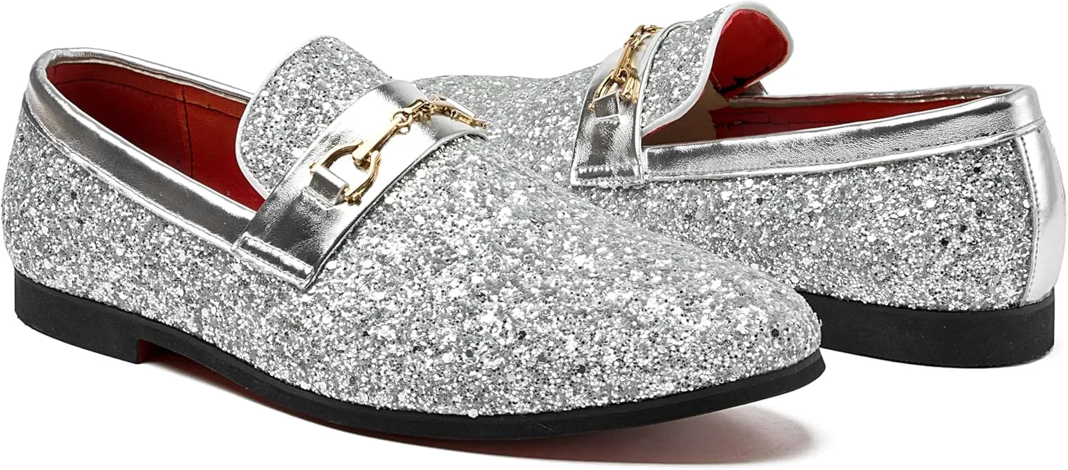 Men Loafer Metallic Textured Slip-on Glitter Sequins Fashion Wedding Dress Shoes Golden