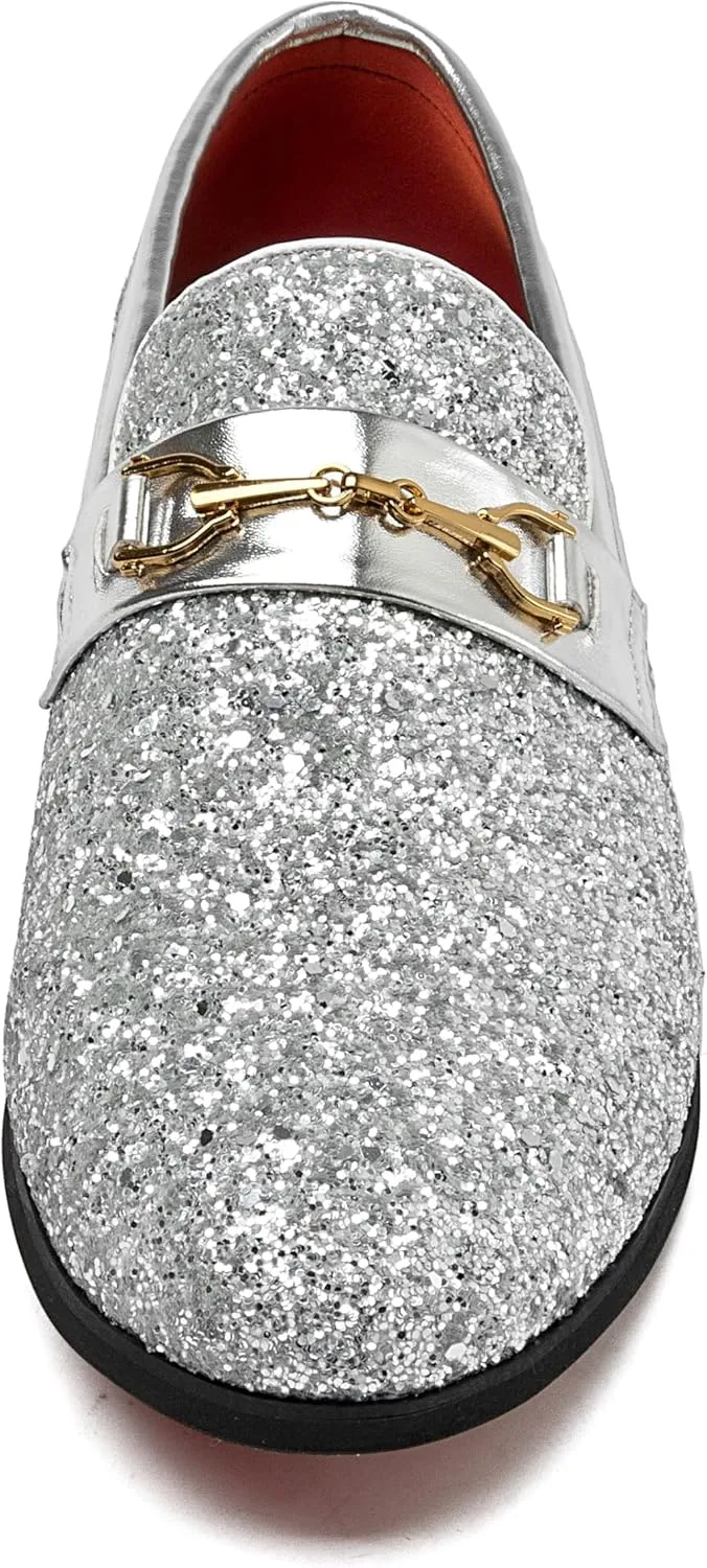Men Loafer Metallic Textured Slip-on Glitter Sequins Fashion Wedding Dress Shoes Golden