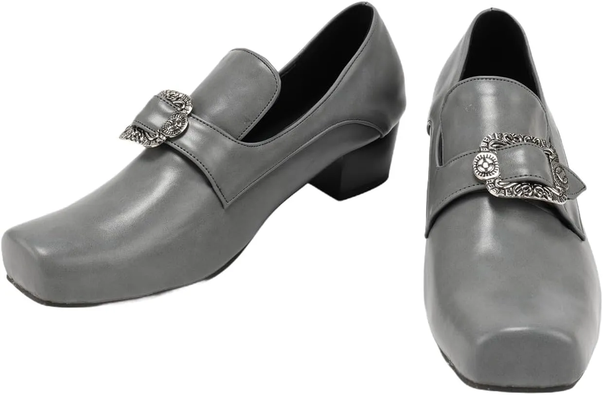 Men Retro Loafers Metal Square Buckle Formal Shoes Halloween Cosplay Shoes