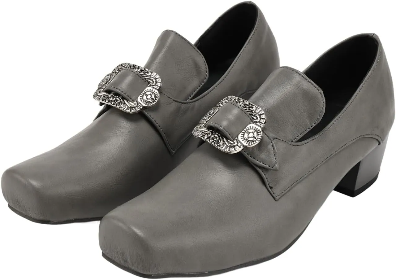 Men Retro Loafers Metal Square Buckle Formal Shoes Halloween Cosplay Shoes