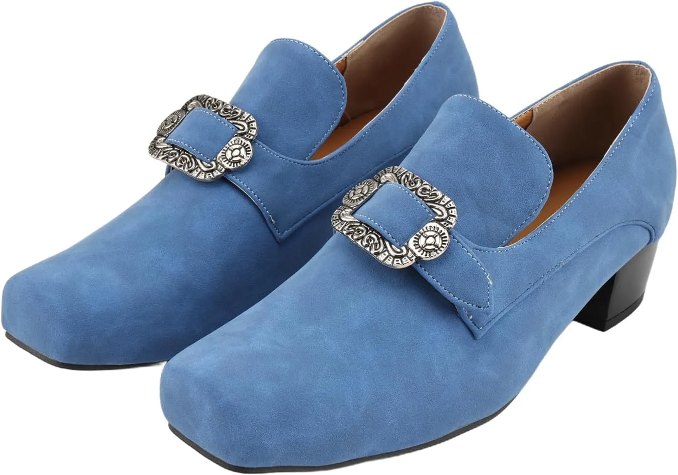 Men Retro Loafers Metal Square Buckle Formal Shoes Halloween Cosplay Shoes