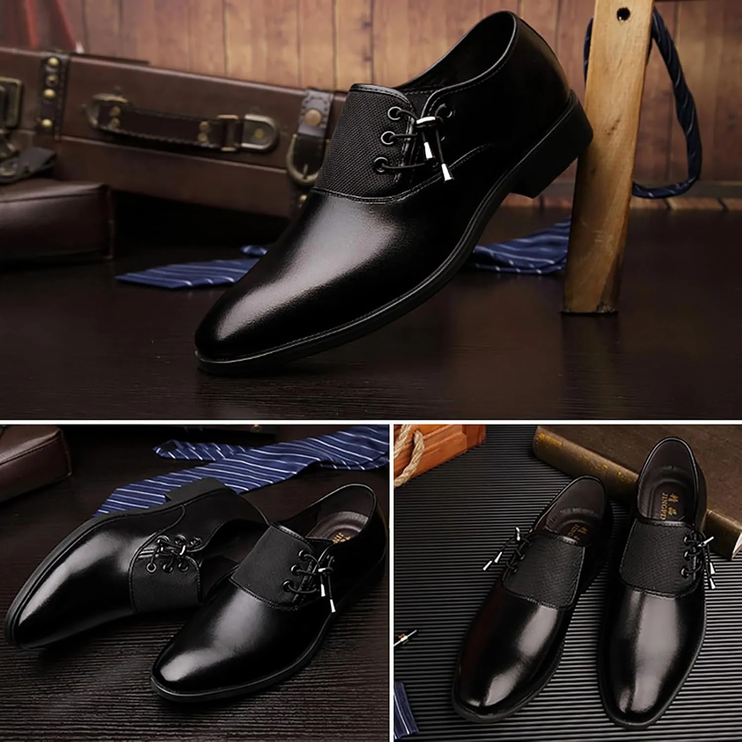 Men Slip on Dress Shoes,Pointed Toe Loafers for Office Wedding Business,Leather Shoes for Men Formal