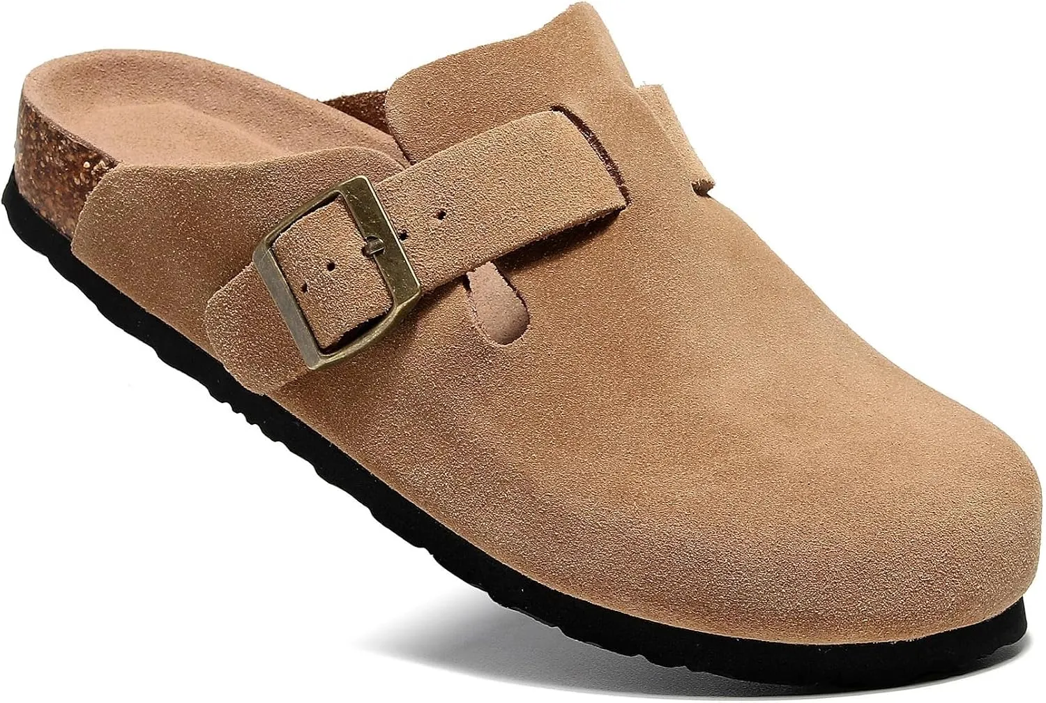 Men's and Women's Suede Clogs with Arch Support Comfortable Cork Footbed Leather Mules Versatile Potato Shoes
