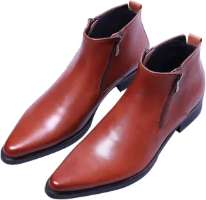 Men's Ankle Genuine Leather Dress Fashion Zipper Pointed Toe Casual Boots