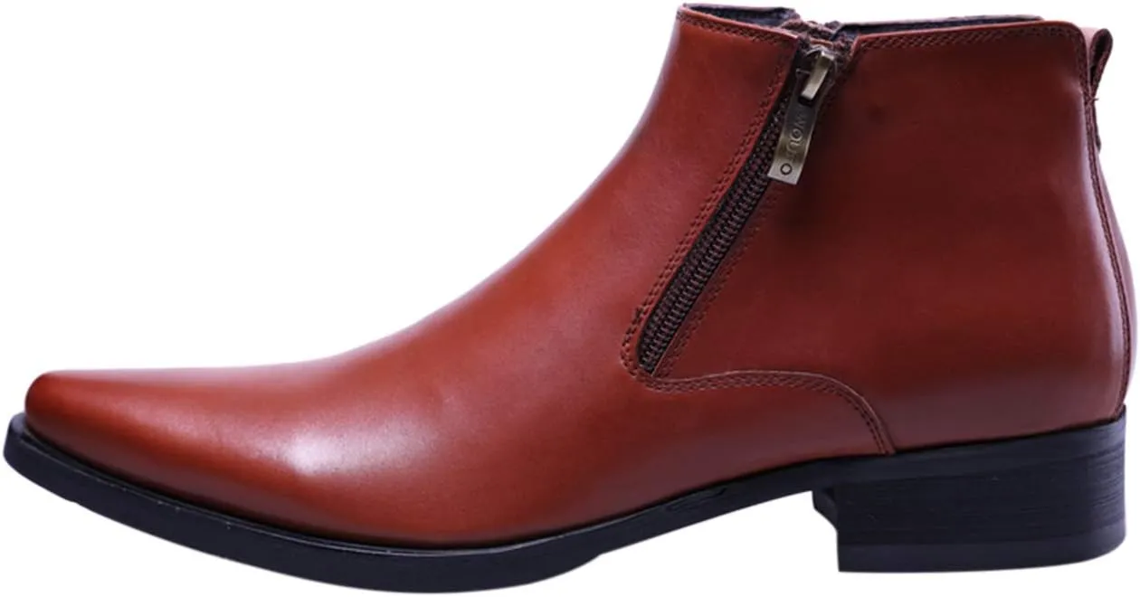 Men's Ankle Genuine Leather Dress Fashion Zipper Pointed Toe Casual Boots
