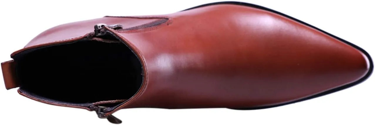 Men's Ankle Genuine Leather Dress Fashion Zipper Pointed Toe Casual Boots