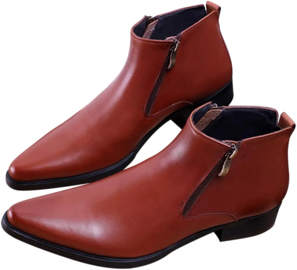 Men's Ankle Genuine Leather Dress Fashion Zipper Pointed Toe Casual Boots