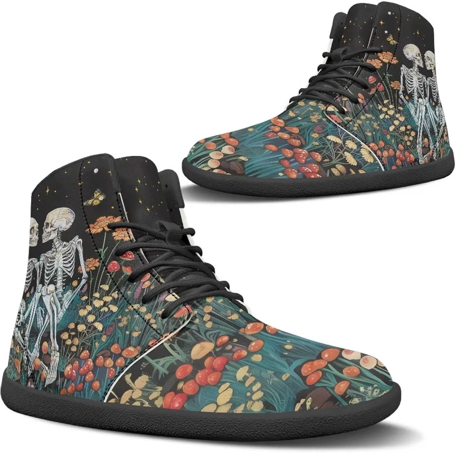 Men's Barefoot Shoes Wide Width Leather Shoes Women High Top Sneakers
