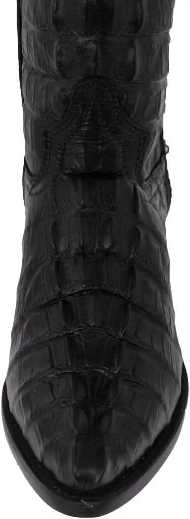 Mens Black Cowboy Western Boots Full Crocodile Tail Print J Toe