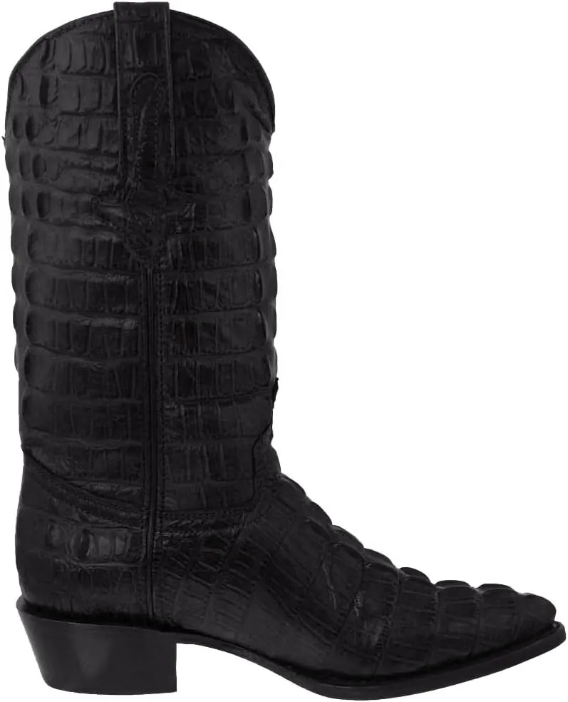 Mens Black Cowboy Western Boots Full Crocodile Tail Print J Toe