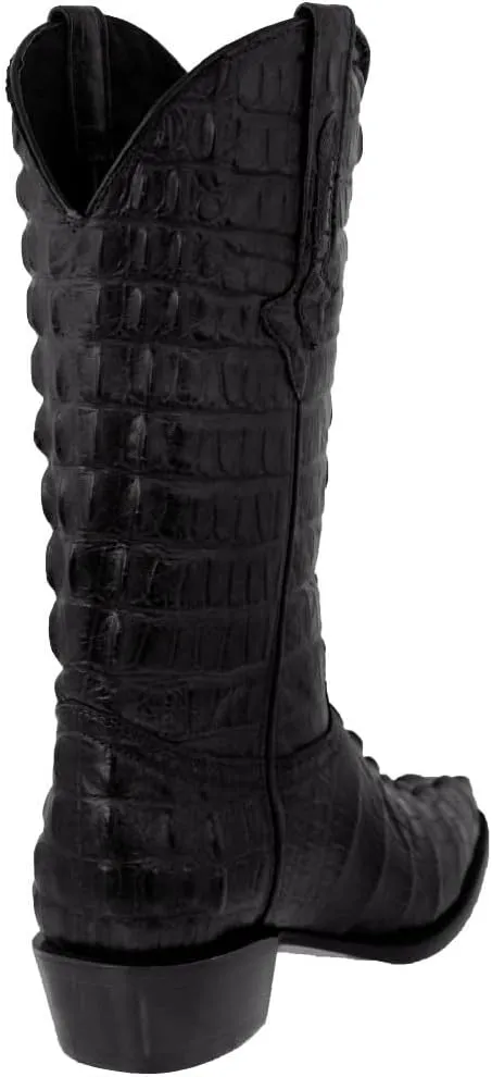 Mens Black Cowboy Western Boots Full Crocodile Tail Print J Toe