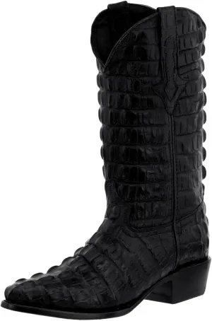 Mens Black Cowboy Western Boots Full Crocodile Tail Print J Toe
