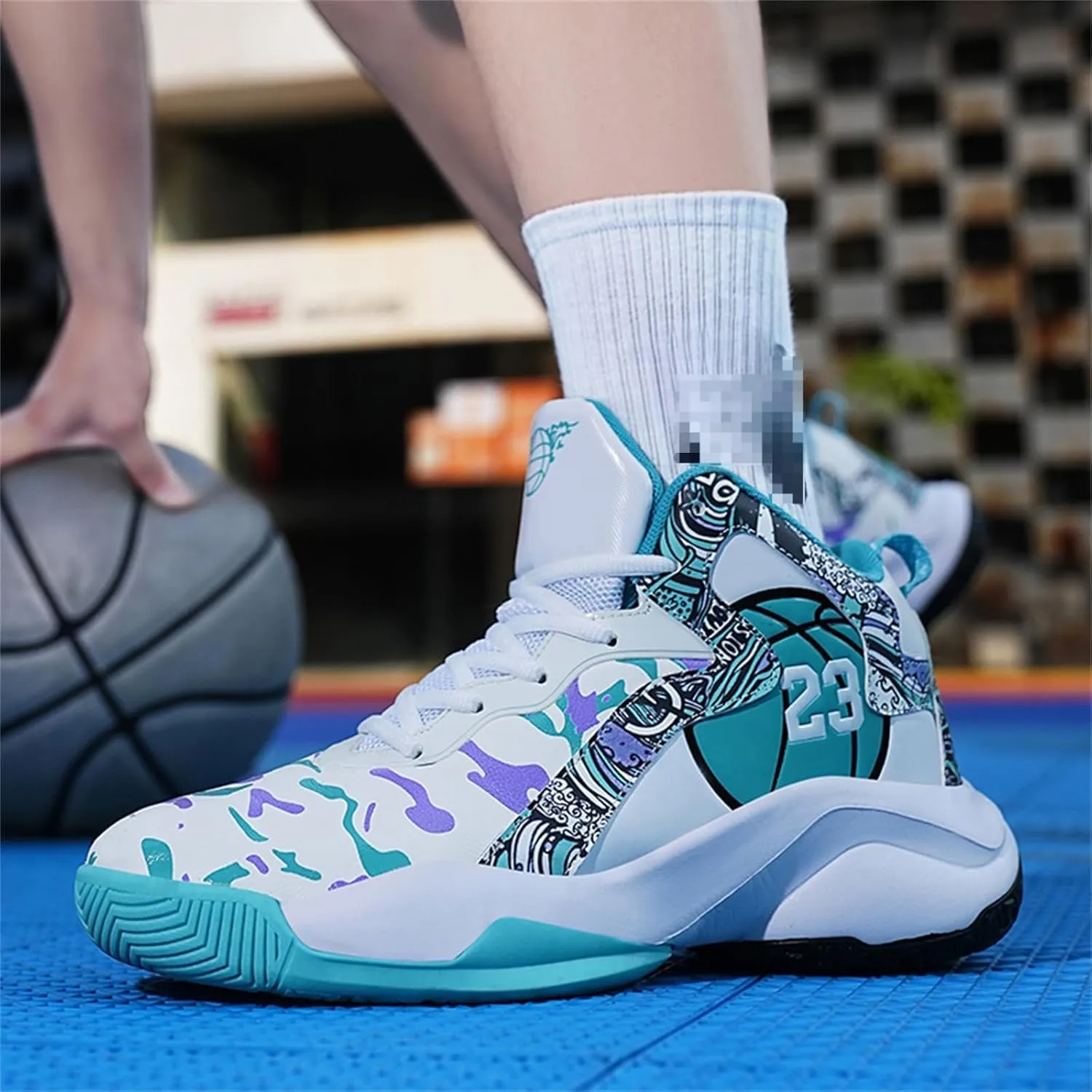 Mens Breathable Basketball Shoes Fashion High Top Non-Slip Running Trail Air Sports Athletic Walking Sneakers Tennis Shoes