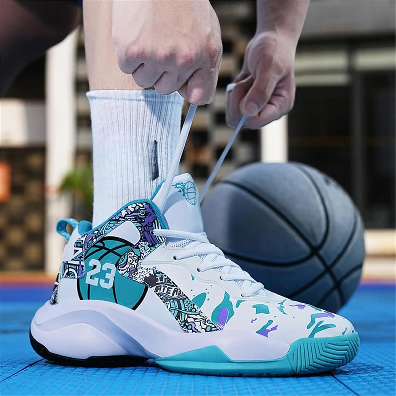 Mens Breathable Basketball Shoes Fashion High Top Non-Slip Running Trail Air Sports Athletic Walking Sneakers Tennis Shoes