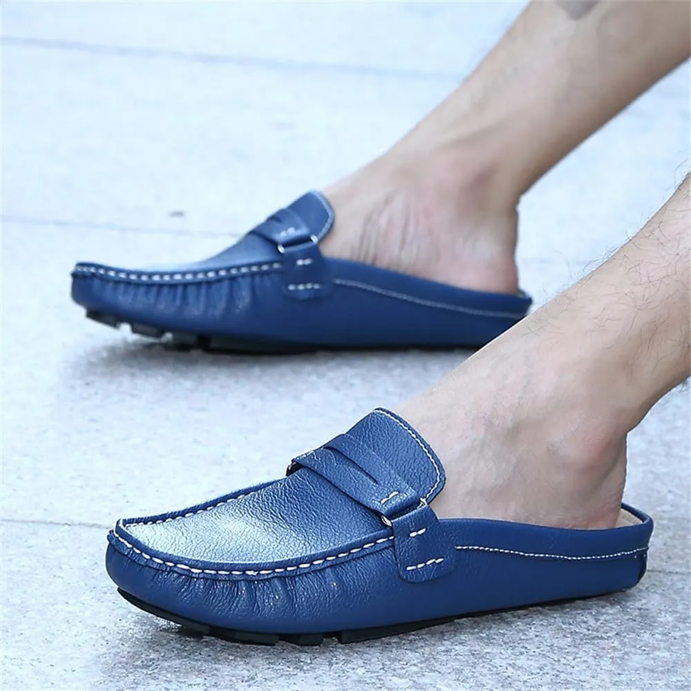 Men's Breathable Slip-On Loafers Leather Formal Wear Casual Open Back Business Casual Shoes