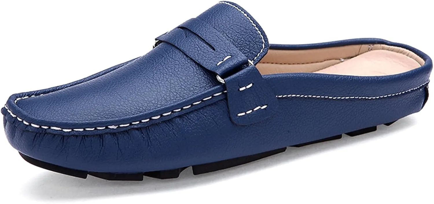 Men's Breathable Slip-On Loafers Leather Formal Wear Casual Open Back Business Casual Shoes