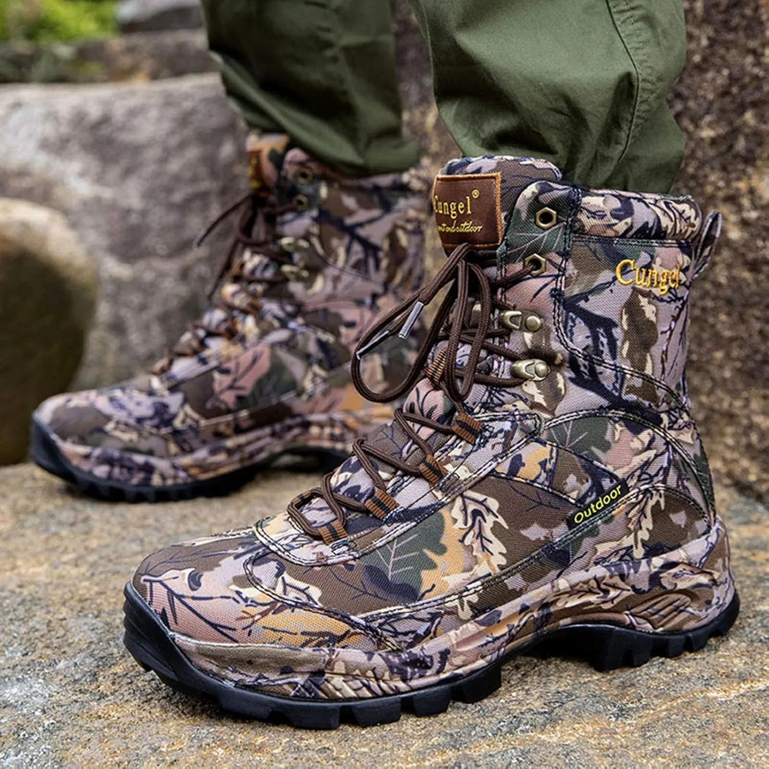 Men's Camo Hunting-Boot Waterproof Hiking Boots Anti-Slip Lightweight Breathable Durable Outdoor Shoes High-Cut Fishing Climbing Working Trekking