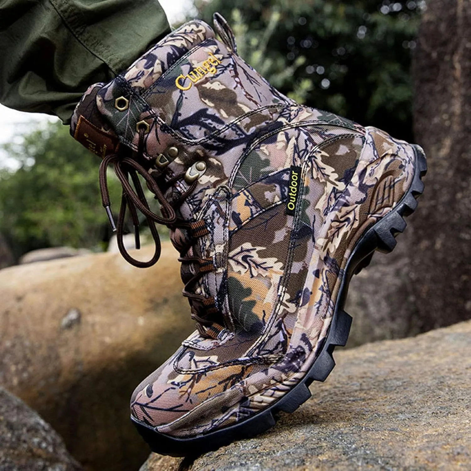 Men's Camo Hunting-Boot Waterproof Hiking Boots Anti-Slip Lightweight Breathable Durable Outdoor Shoes High-Cut Fishing Climbing Working Trekking
