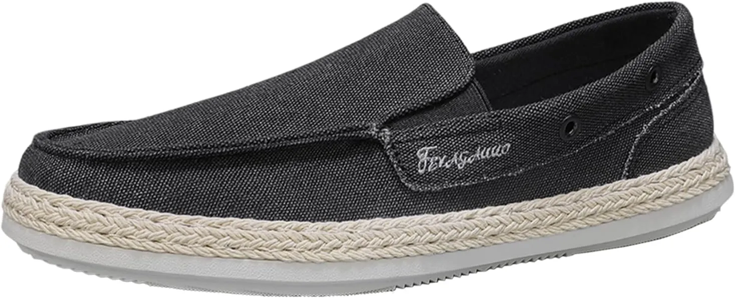 Men's Canvas Driving Penny Loafers Retro Round Toe Breathable Moccasin Shoes Espadrille Comfortable Slip On Casual Dress Boat Shoes