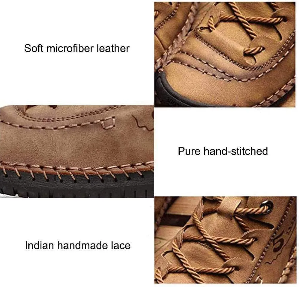 Mens Casual Leather Shoes Ankle Chukka Boots Slip On Lightweight Loafers Mid top Outdoor Lace Up Walking Driving Shoes