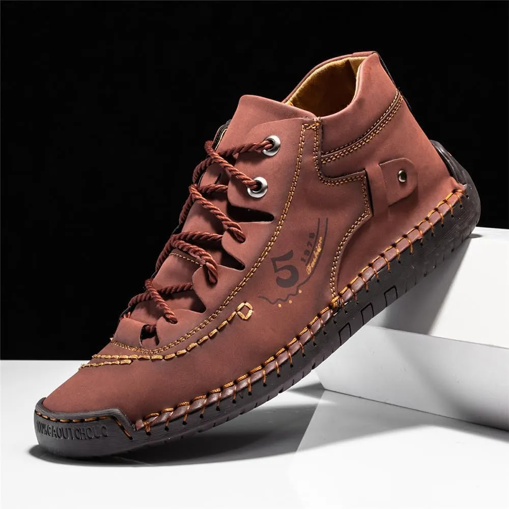 Mens Casual Leather Shoes Ankle Chukka Boots Slip On Lightweight Loafers Mid top Outdoor Lace Up Walking Driving Shoes