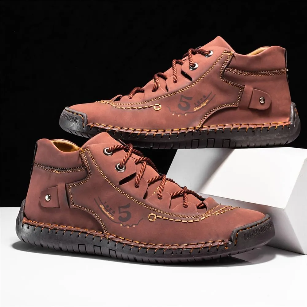 Mens Casual Leather Shoes Ankle Chukka Boots Slip On Lightweight Loafers Mid top Outdoor Lace Up Walking Driving Shoes