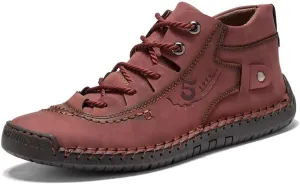 Mens Casual Leather Shoes Ankle Chukka Boots Slip On Lightweight Loafers Mid top Outdoor Lace Up Walking Driving Shoes