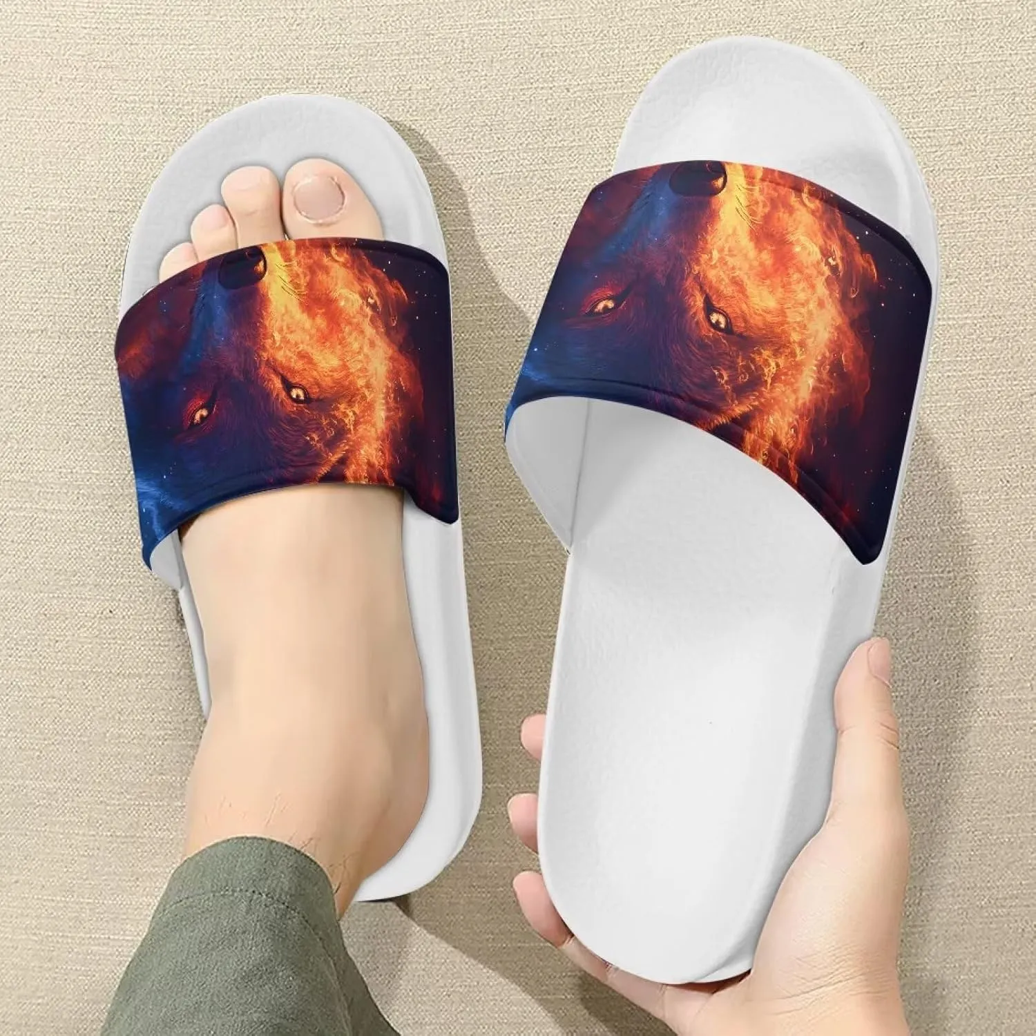 Men's Casual Sandal Slippers Outdoor Indoor Slide for Men White Sole for Beach Pool Shower