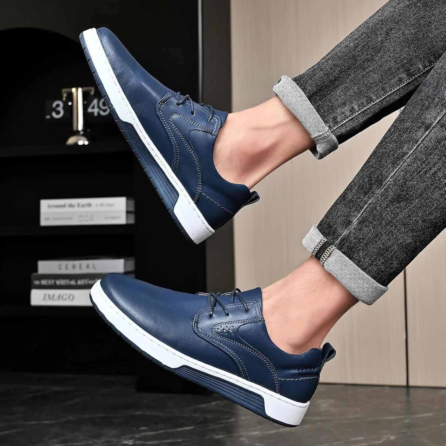 Men's Casual Shoes Fashion Dress Sneakers Zapatos Casuales para Hombre Comfortable Oxford Shoes for Men Lace-up Flat Business Casual Leather Shoes