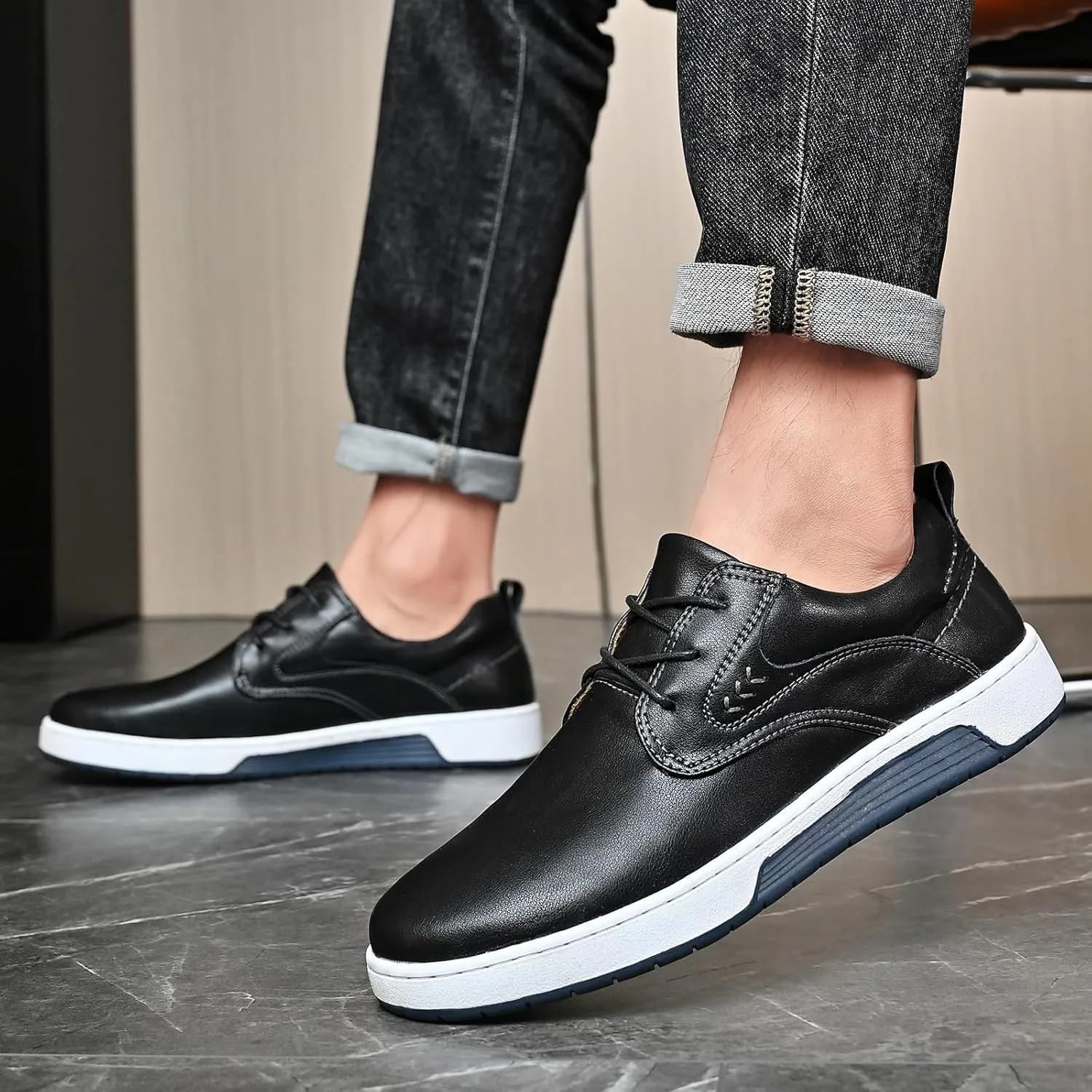 Men's Casual Shoes Fashion Dress Sneakers Zapatos Casuales para Hombre Comfortable Oxford Shoes for Men Lace-up Flat Business Casual Leather Shoes