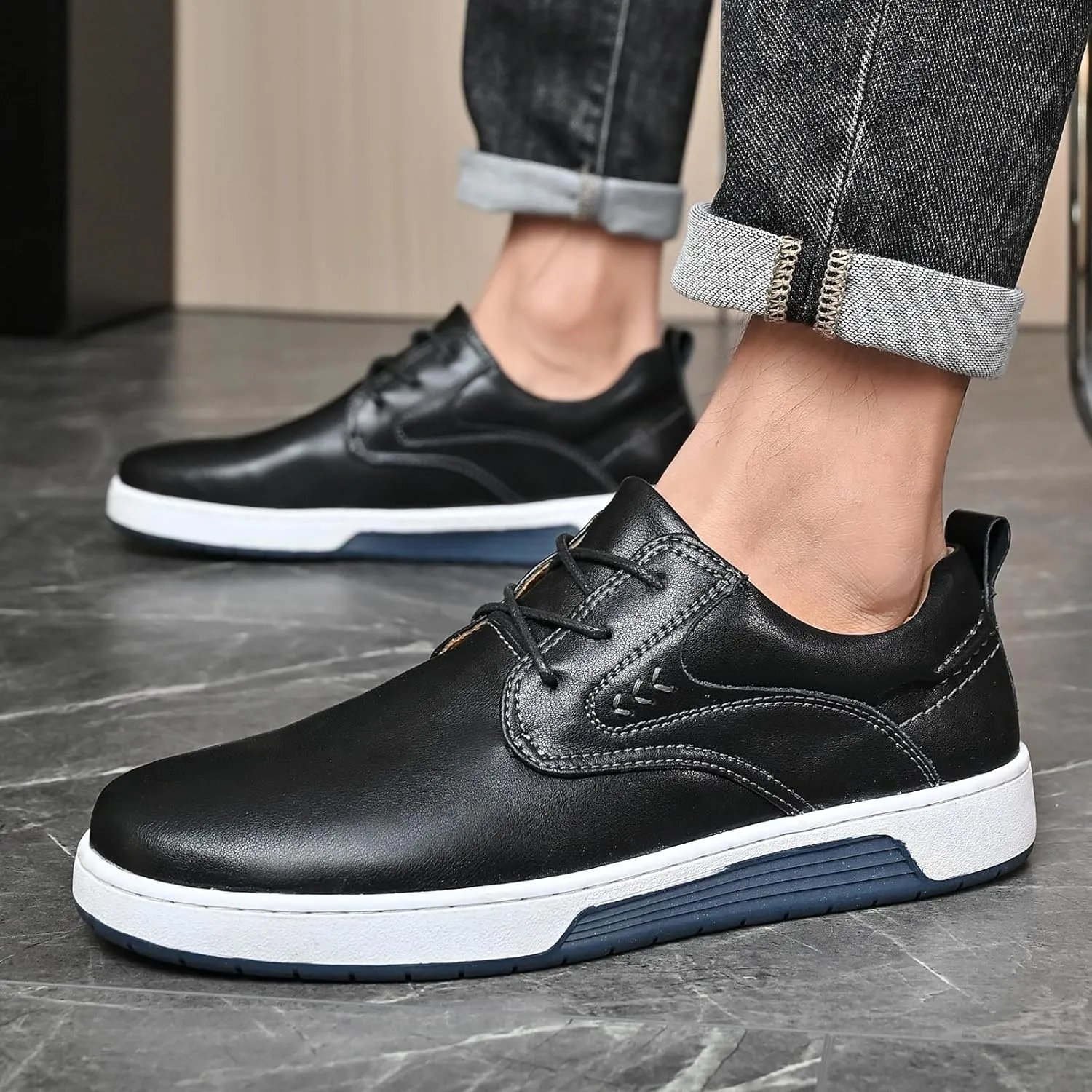 Men's Casual Shoes Fashion Dress Sneakers Zapatos Casuales para Hombre Comfortable Oxford Shoes for Men Lace-up Flat Business Casual Leather Shoes