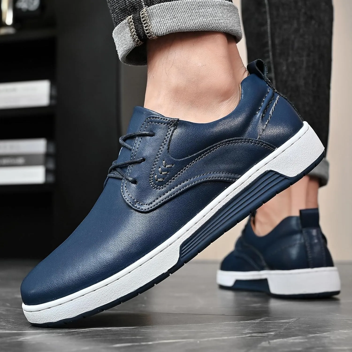 Men's Casual Shoes Fashion Dress Sneakers Zapatos Casuales para Hombre Comfortable Oxford Shoes for Men Lace-up Flat Business Casual Leather Shoes