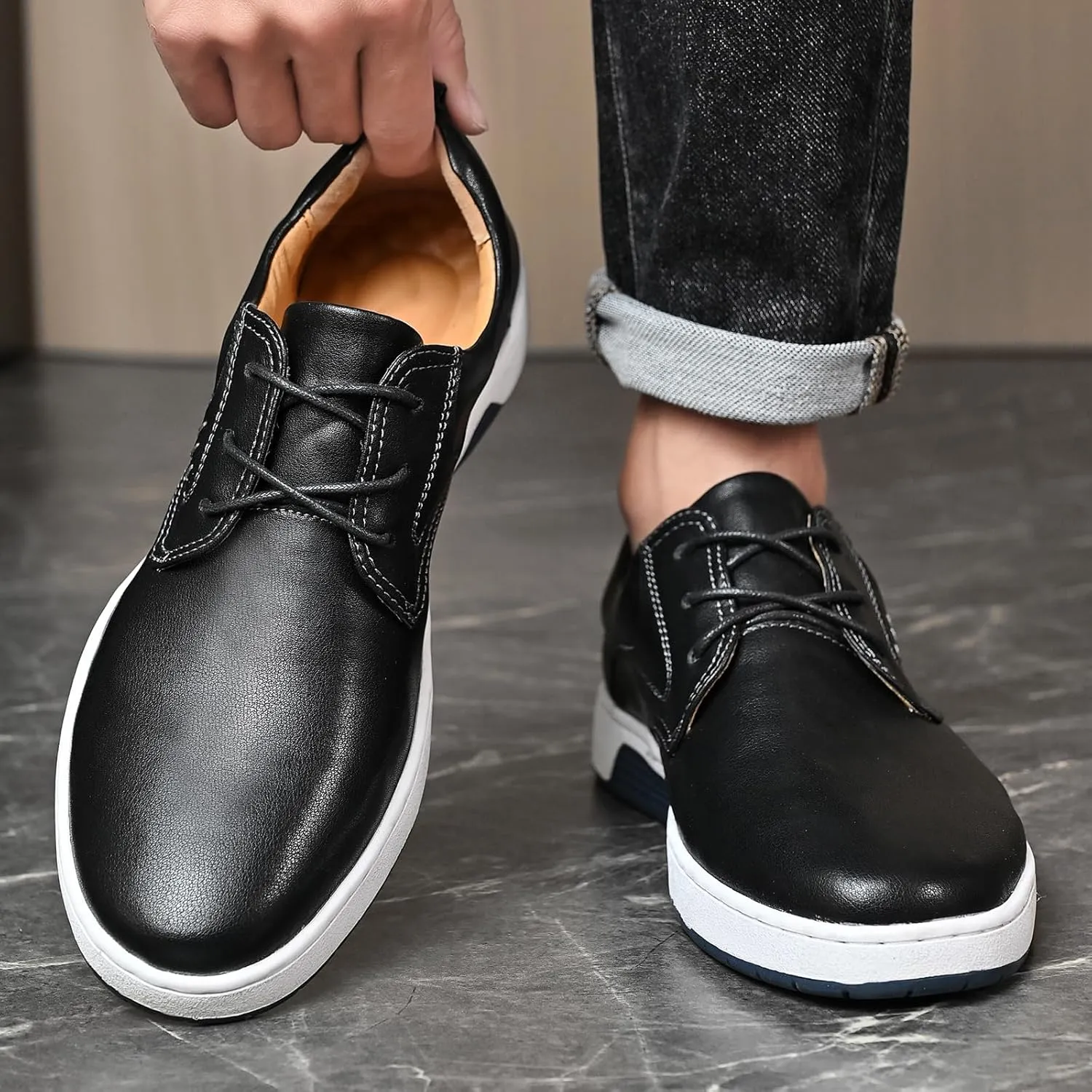 Men's Casual Shoes Fashion Dress Sneakers Zapatos Casuales para Hombre Comfortable Oxford Shoes for Men Lace-up Flat Business Casual Leather Shoes