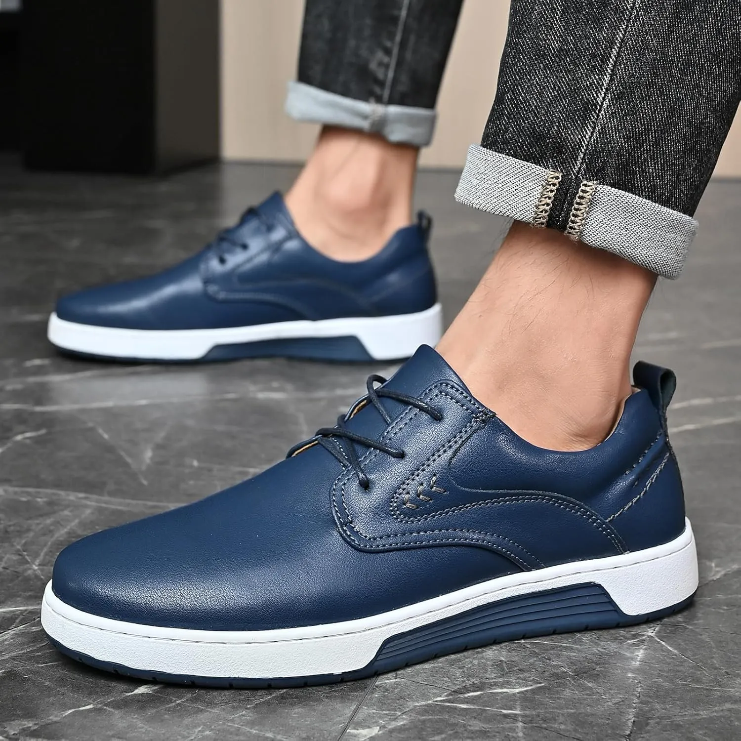 Men's Casual Shoes Fashion Dress Sneakers Zapatos Casuales para Hombre Comfortable Oxford Shoes for Men Lace-up Flat Business Casual Leather Shoes