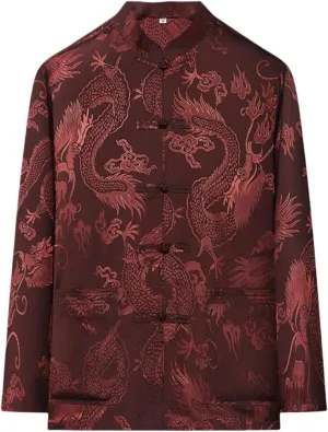 Men's Chinese Style Long Sleeve Ice Silk Shirt Mandarin Collar Tang Suit Spring Summer