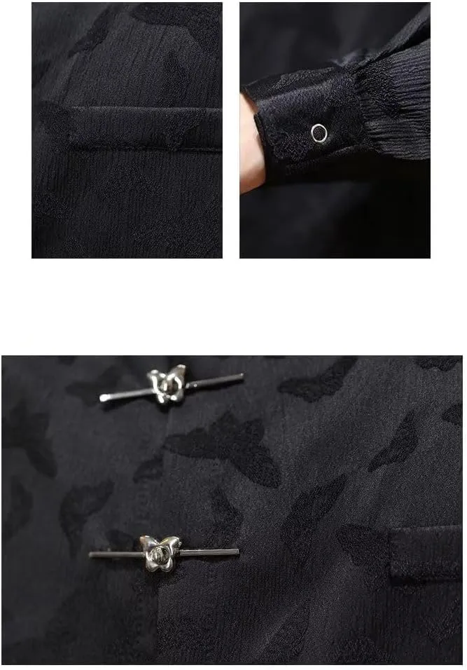Men's Chinese Style Long Sleeve Shirt with Butterfly Frog Buttons Autumn Retro Tang Suit Shirt