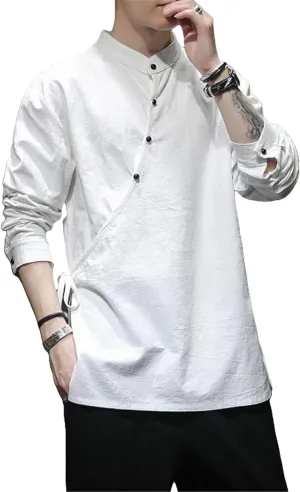 Men's Chinese Style Tang Suit Costume Layman Cotton Linen Retro Ethnic Style Long Sleeve Top