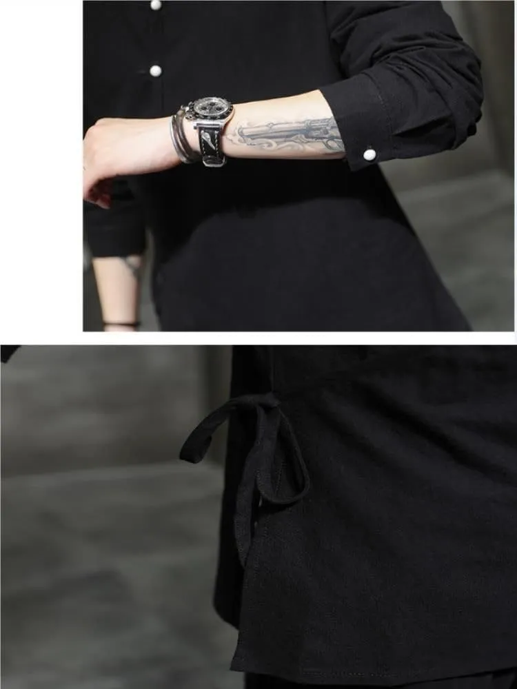 Men's Chinese Style Tang Suit Costume Layman Cotton Linen Retro Ethnic Style Long Sleeve Top