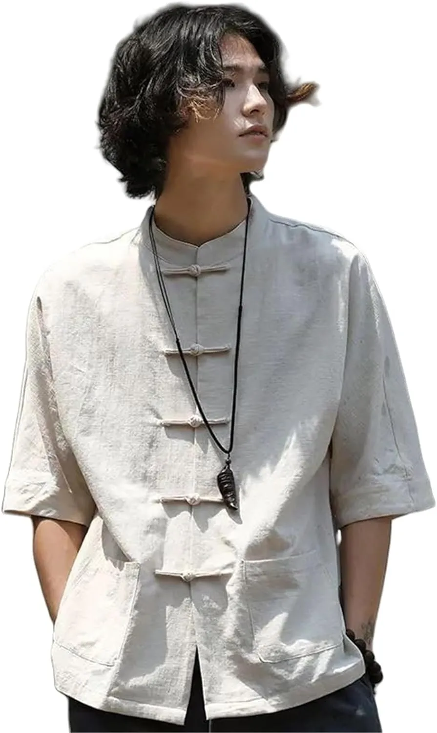 Men's Chinese Style Tang Suit Shirt Retro Linen Cotton Zhongshan Suit Shirt Spring Autumn