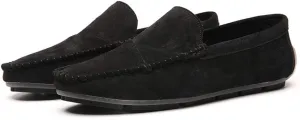 Men's Classic Moccasin Soft Comfort Suede Loafers British Minimalist Flat Driving Slip On Shoes Black 11 Men US 11.02''Heel to Toe