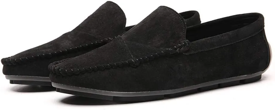 Men's Classic Moccasin Soft Comfort Suede Loafers British Minimalist Flat Driving Slip On Shoes Black 11 Men US 11.02''Heel to Toe