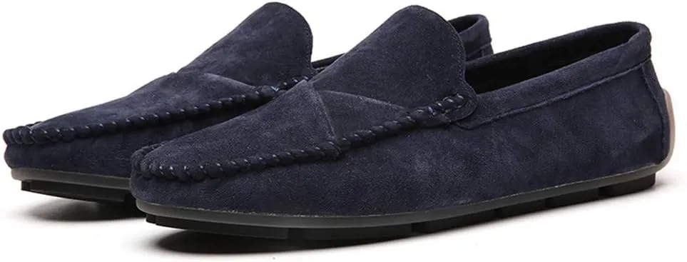 Men's Classic Moccasin Soft Comfort Suede Loafers British Minimalist Flat Driving Slip On Shoes Blue 11.5 Men US 11.22''Heel to Toe